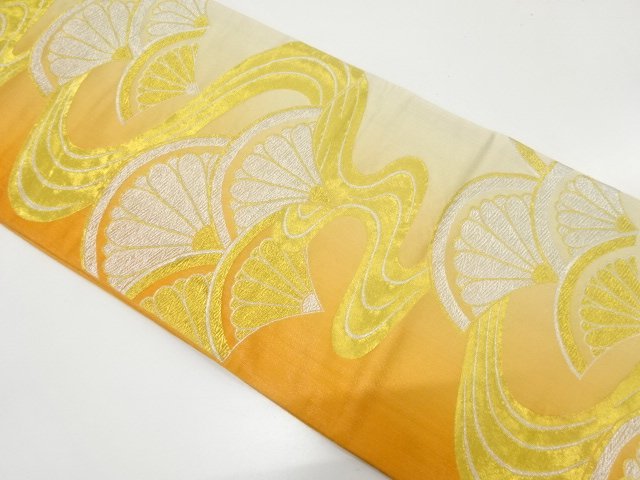 JAPANESE KIMONO / ANTIQUE FULL-WIDTH FUKURO OBI / WOVEN CHRYSANTHEMUM 